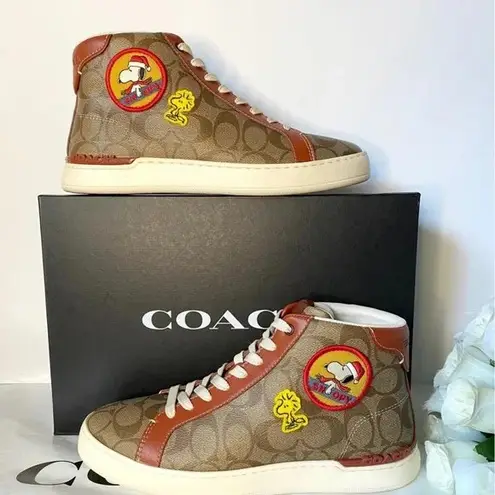 Coach  X Peanuts Clip High Top Sneaker In Signature Canvas With Patches CF163 - Image 1