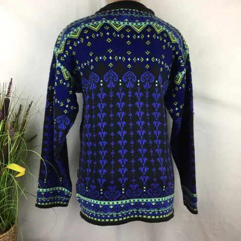 Obermeyer Blue & Green Print Knit Long Sleeve Winyer Ski Sweater M
