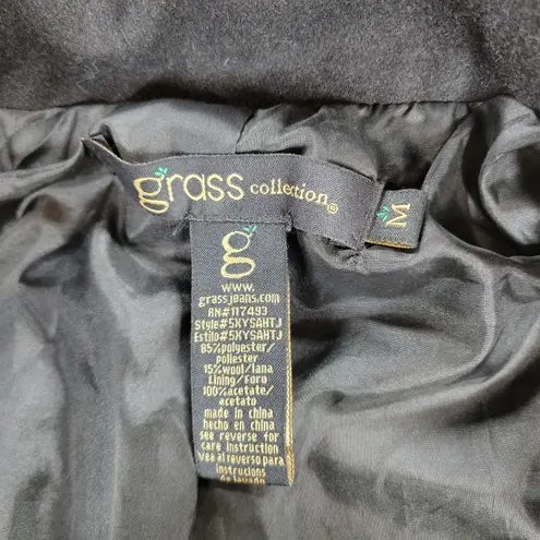 Grass Collection Military Belted Jacket Womens M Black Wool Blend Ruffle Front - Image 2