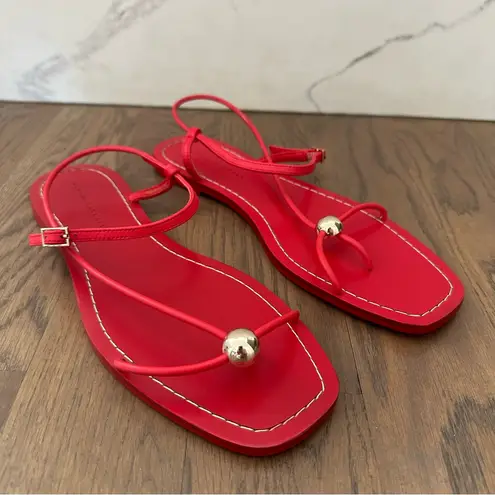 Loeffler Randall EUC Lara Flat Buckle Leather Sandal in Red and Gold Size 10 B