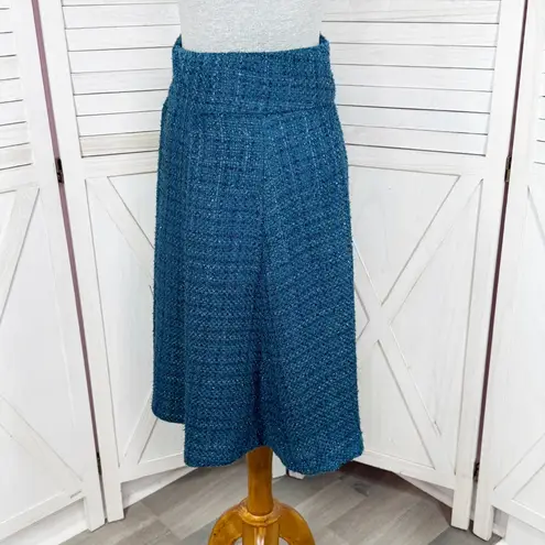 Coldwater Creek Shimmer Tweed Pleated A Line Skirt Teal Blue 6