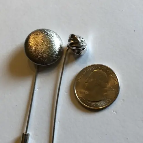 Vintage Silver Tone Round & Knot Stick Pins Brooch Pin