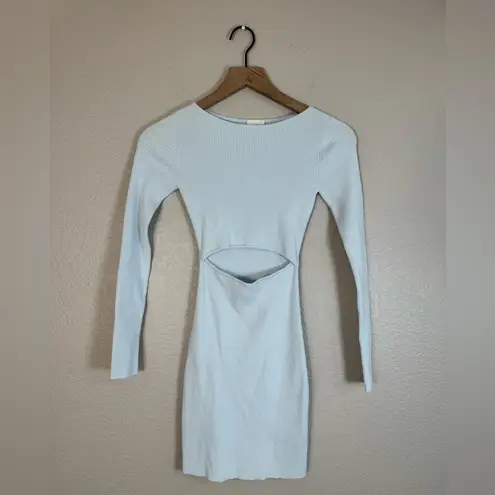 Wilfred Free Long Sleeve Ribbed Knit Cutout Mini Dress Light Cloud Blue 2XS XXS