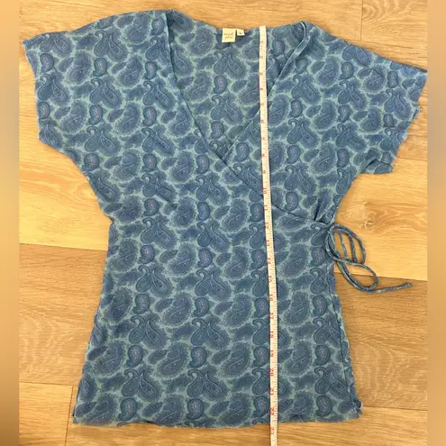 Sweet Pea Blue Paisley Mesh Wrap Top