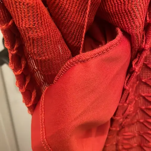 Sharagano 2/$30 sun-dried tomato red dress 8 long sleeves crochet tea length