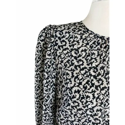 The Kooples Silk Mini Dress Baroque Lace-Print Long Sleeve Black Cream Medium