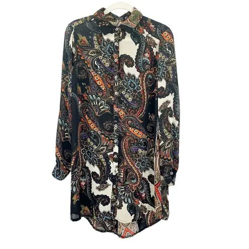 Boohoo  Women Old Money Paisley Artsy Button Up Long Sleeve Shirt Dress Size 6