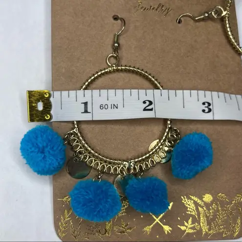 Shiraleah CHICAGO Zola Turquoise Blue Earrings Boho Gypsy Pom Hoops NWT
