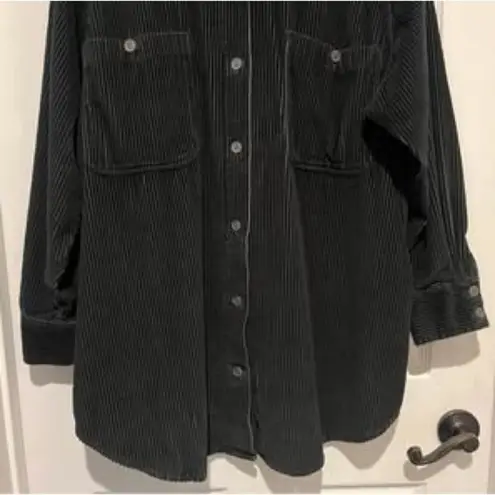 Roaman's Women’s 1x Black Corduroy Oversized Buttondown Shirt