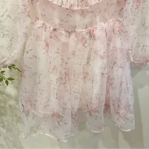 J.ING Jing Pink Floral Organza Dreamy Tunic Blouse Top Size Small NWT