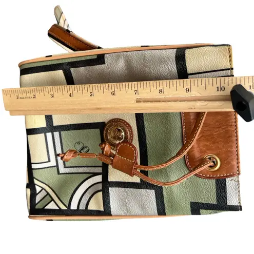 Double Fish 90s Leather Geometric Beige Green Silver Drawstring Shoulder Bag