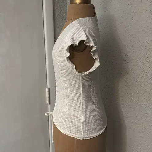 Antistar Cream V-Neck Ruched Front Blouse M Boho Coquette Girl Cottagecore