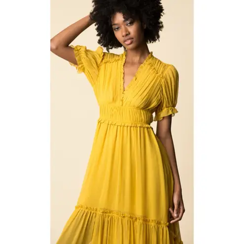 Ulla Johnson Sonja Midi Dress Women 6 Yellow 100% Silk Peasant Prairie Milk Maid
