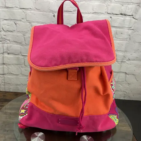 Vera & Lucy Vera Bradley Pink Orange Paisley Drawstring Granny Backpack Gym Diaper Bag
