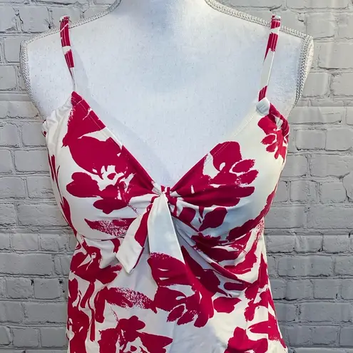 SWIMSUITS FOR ALL Tankini Swimsuit Top White w Pink Floral Pattern