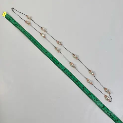 Source Unknown Sterling Silver Freshwater Pearl Angel Skin Coral Long Layering Necklace