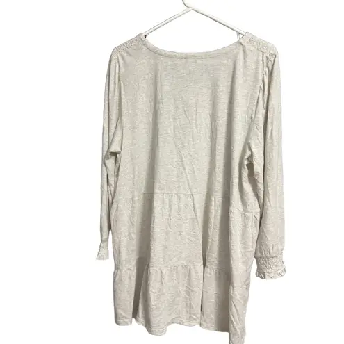 J.Jill Shirt Womens Size L Heathered Cream Tiered Henley Shirred Cuff Tan Size L