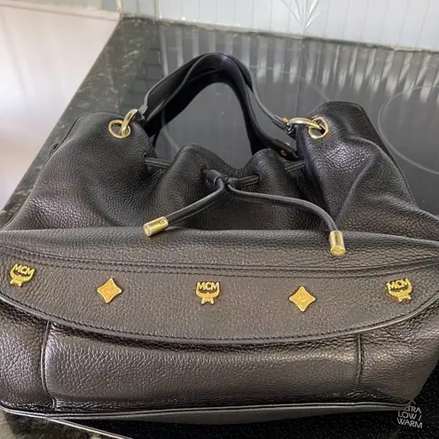 MCM Germany Black Shoulder Bag w Gold Accents