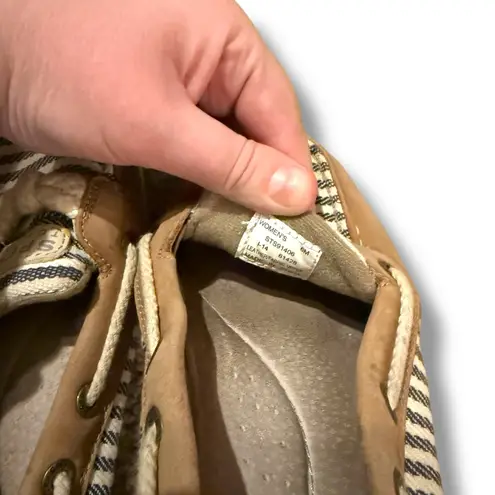 Sperry Angelfish Top Sider Cream & Blue Striped Leather Fabric Boat Shoes Sz 6