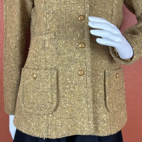 Carlisle Sz 12 Button Up Blazer Gold Beige Jacket Woven Boucle Specks High Neck