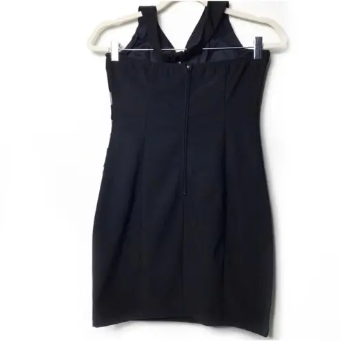 Crystal Doll Y2K Black Halter Plunge Bodycon Dress M