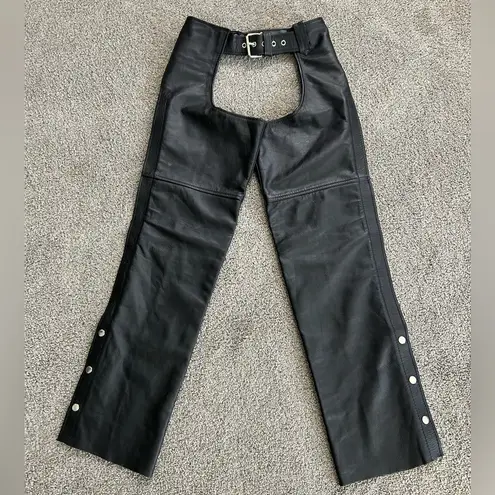 Genuine Leather Biker Chaps Black Leather Unisex Size XXS Like New