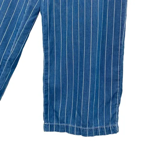 Seven7 Pin Stripe Wide Leg Cropped Chambray Pants High Waisted