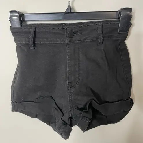 Bullhead Jean Shorts Women Sz 1/23 Black Raw Hem High Rise Booty Y2K Excellent