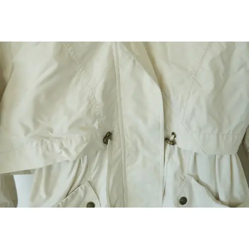 Vintage Aeros Windbreaker Cream Jacket | Longline Parachute Coat Womens Small White