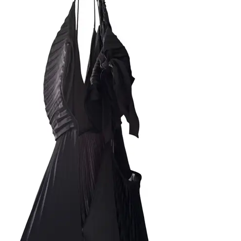 ALC Frank A.L.C. Aries Satin Pleated Maxi Dress Gown Long Cutout Sleeveless Black Size 6