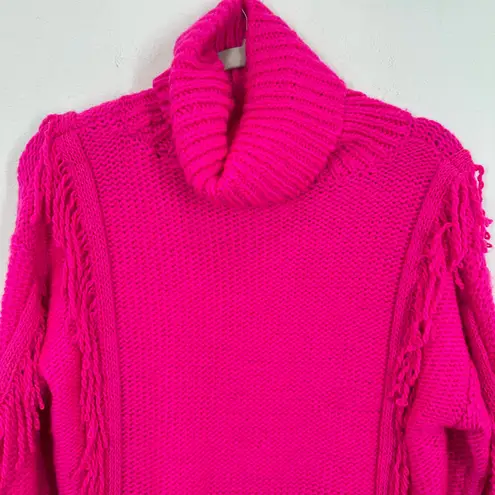 Lou & Grey for LOFT Pink Fringe Knit Turtleneck Sweater Women's Size Small