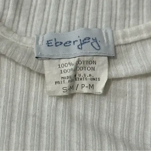 Eberjay Eberjey Vintage Women’s Size S White Ribbed Tan Lace Trimmed Tank Top