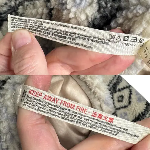 Free People Movement Small Hit the Slopes Tribal Print Fleece Teddy Jacket Black