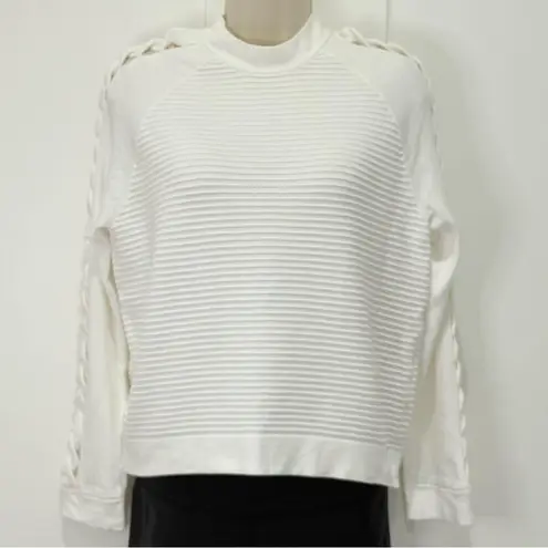Emporio Armani Ribbed Sweater Braided Arm White Small Quiet Luxury Chic Classic