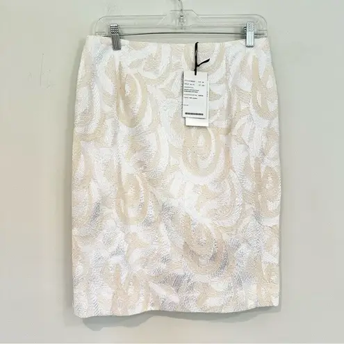 Worth Embroidered Slim Pencil Skirt Women's 6 Cream Ivory 100% Cotton Career NWT White