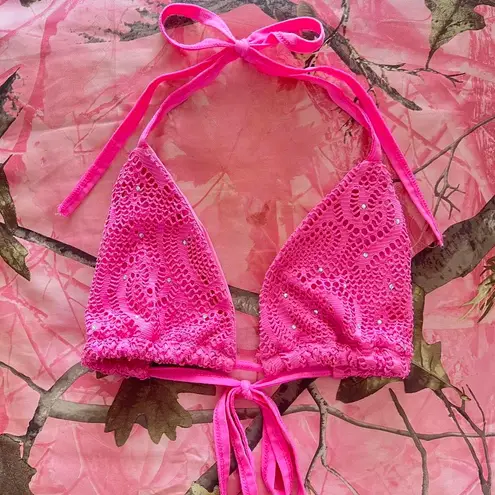 Y2K hot pink sparkly triangle bikini top