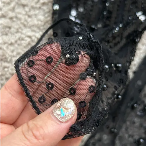 Black Sequin Sheer top with cami set. S