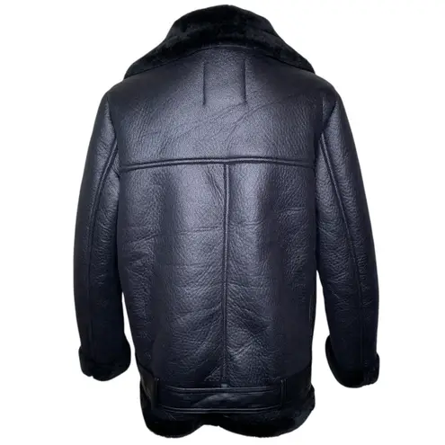 ZARA  Black Faux Leather Faux Fur Collar Shearling Belted Moto Motorcyle Jacket