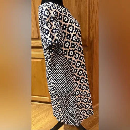 Boden Pippa Geo Floral Print Stretch Cotton Shift Dress Blush & Navy Blue Sz 10