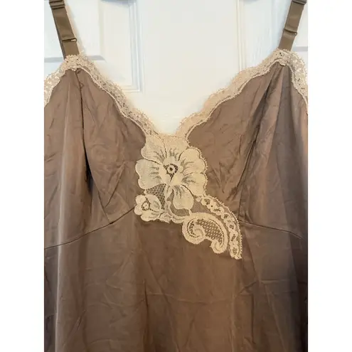 Vintage Satin Slip Dress Brown 60s 70s Lace Bust~32” Length~35” Pin