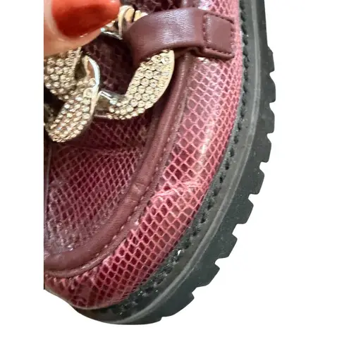 Karl Lagerfeld Giana Burgundy Gold Platform Chain Loafers Size 9