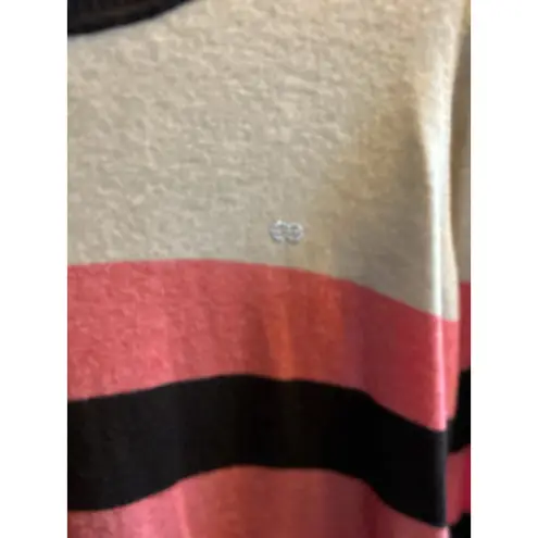 Escada Sport Women XL Striped Turtleneck Sweater Dress Coral Black Beige wool Pink