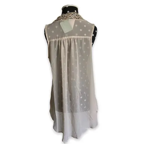 H.I.P. Womens Tank Blouse S Happening in the Present Cream Bling Collar Top NEW