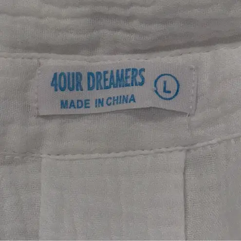 4our Dreamers Womens Size L White Crinkle Gauzy Cotton Lobster Embroidered Tunic Size L