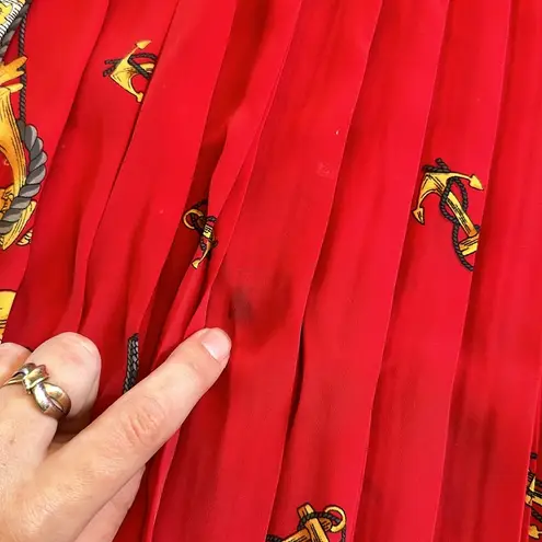 VINTAGE NAUTICAL CHAIN PLEATED MIDI SKIRT ANCHOR Red