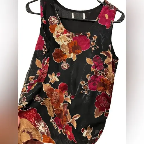 Delicates Vintage 90s Dark Floral Metallic Shimmer Shine Sleeveless Blouse