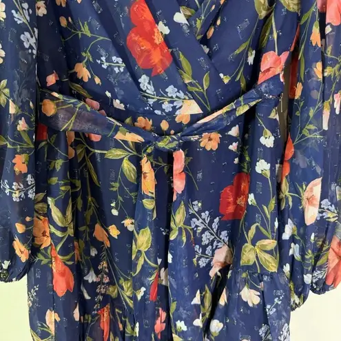 Eliza J Floral Chiffon Surplice Asymmetric Midi Dress Navy Size 8 NWT