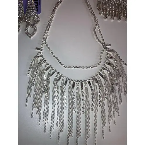 Claire's Beautiful Sparkly Crystal Formal Statement Necklace, Earrings & Hairpin Silver