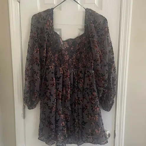 All in Favor Floral Jacquard Puff Sleeve Minidress/babydoll top, A67