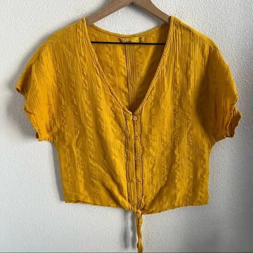 prAna  Summer Fun Top Golden Mustard Crop Button Front Athleisure Travel Small